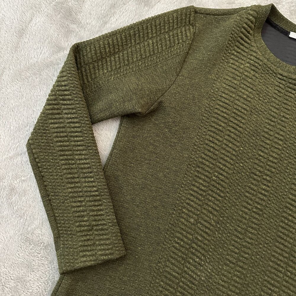 Zara Textured Olive Green Long Sleeve Dress Women's LARGE - Picture 2 of 7